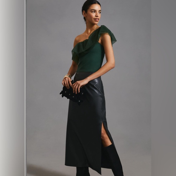 Anthropologie Sunday in Brooklyn One Shoulder Emerald Ruffle Top Size Small - Picture 2 of 8